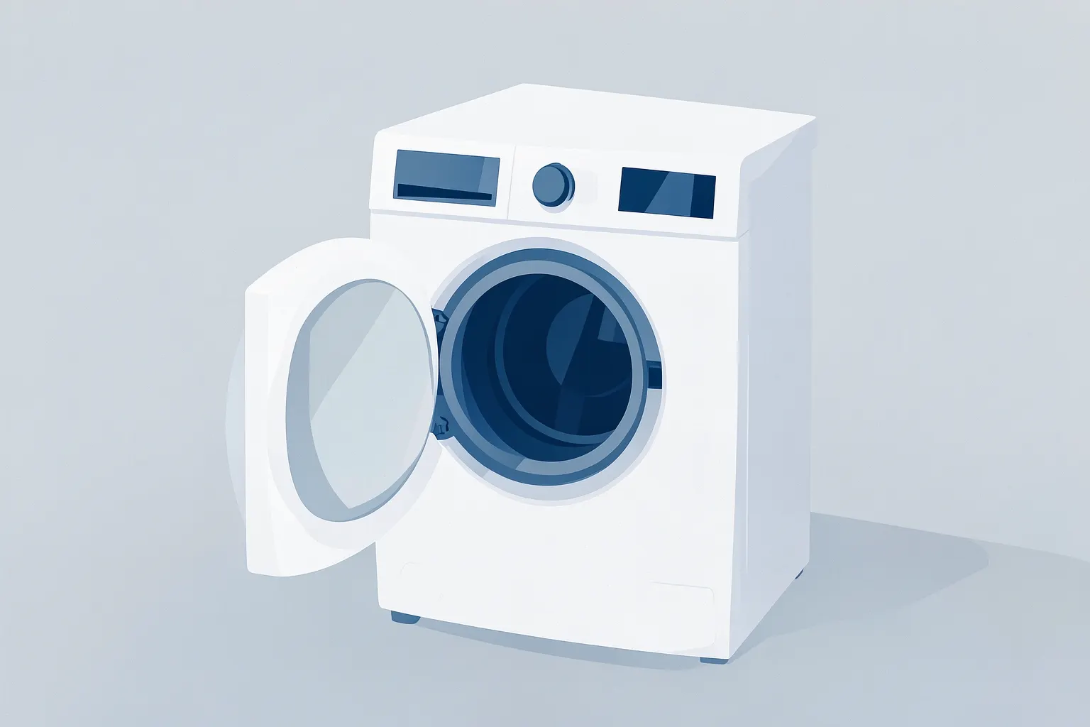 Uma lava e seca Samsung branca com a porta frontal aberta, exibindo o tambor interno limpo.