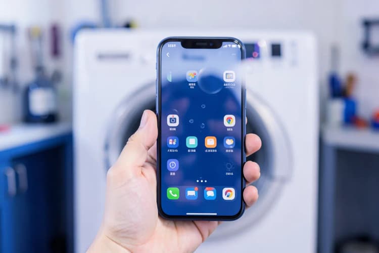Um smartphone funcionando perfeitamente após o conserto, com a tela ligada e exibindo aplicativos.
