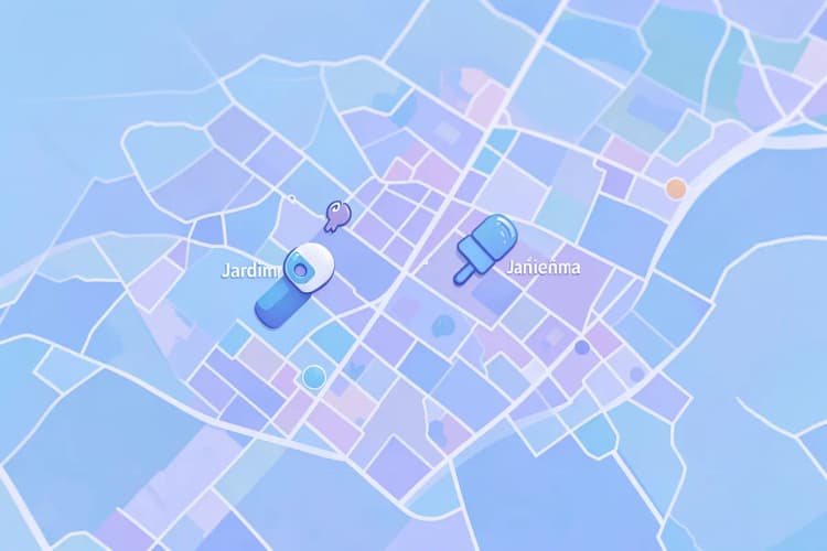 Mapa estilizado de Goiânia destacando os bairros Jardim Goiás e Jardim América com ícones de ferramentas.